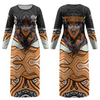 Wests Tigers Couples Matching Long Sleeve Bodycon Dress and Hawaiian Shirt The Scream of Lightning Eyes - Indigenous Dot Ripping Effect
