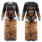 Wests Tigers Couples Matching Long Sleeve Bodycon Dress and Long Sleeve Button Shirt The Scream of Lightning Eyes - Indigenous Dot Ripping Effect
