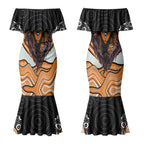 Wests Tigers Couples Matching Mermaid Dress and Long Sleeve Button Shirt The Scream of Lightning Eyes - Indigenous Dot Ripping Effect