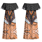 Wests Tigers Couples Matching Off Shoulder Maxi Dress and Hawaiian Shirt The Scream of Lightning Eyes - Indigenous Dot Ripping Effect