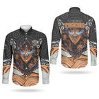 Wests Tigers Couples Matching Off Shoulder Maxi Dress and Long Sleeve Button Shirt The Scream of Lightning Eyes - Indigenous Dot Ripping Effect