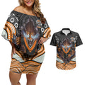 Wests Tigers Couples Matching Off Shoulder Short Dress and Hawaiian Shirt The Scream of Lightning Eyes - Indigenous Dot Ripping Effect