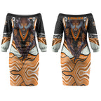 Wests Tigers Couples Matching Off The Shoulder Long Sleeve Dress and Hawaiian Shirt The Scream of Lightning Eyes - Indigenous Dot Ripping Effect