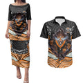 Wests Tigers Couples Matching Puletasi and Hawaiian Shirt The Scream of Lightning Eyes - Indigenous Dot Ripping Effect