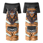 Wests Tigers Couples Matching Puletasi and Long Sleeve Button Shirt The Scream of Lightning Eyes - Indigenous Dot Ripping Effect