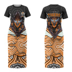 Wests Tigers Couples Matching Short Sleeve Bodycon Dress and Long Sleeve Button Shirt The Scream of Lightning Eyes - Indigenous Dot Ripping Effect