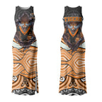 Wests Tigers Couples Matching Tank Maxi Dress and Long Sleeve Button Shirt The Scream of Lightning Eyes - Indigenous Dot Ripping Effect