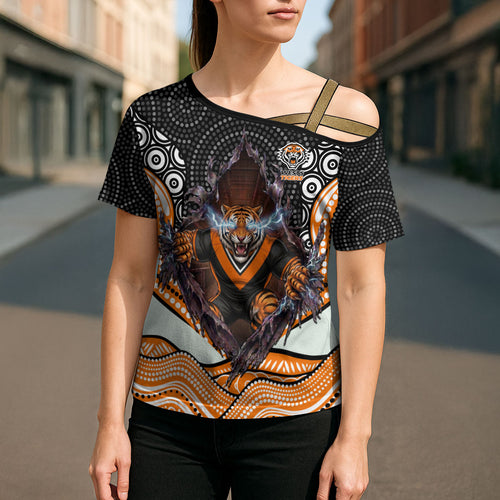 Wests Tigers Cross Shoulder Shirt The Scream of Lightning Eyes - Indigenous Dot Ripping Effect