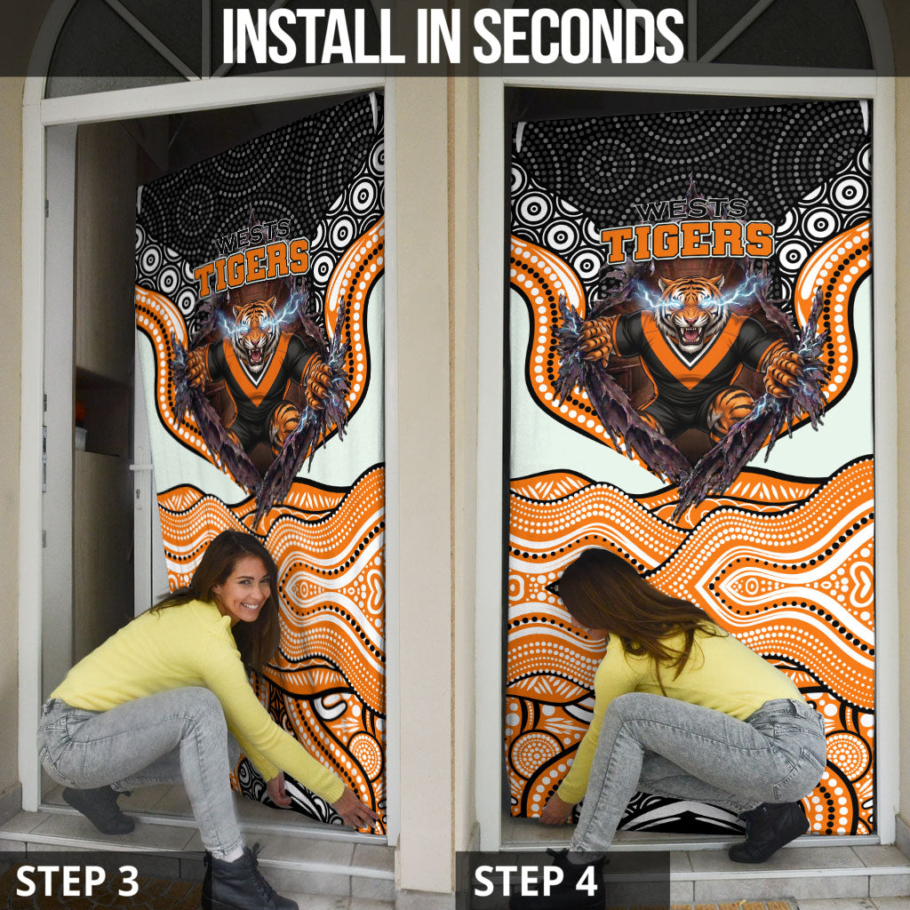 Wests Tigers Door Cover The Scream of Lightning Eyes - Indigenous Dot Ripping Effect