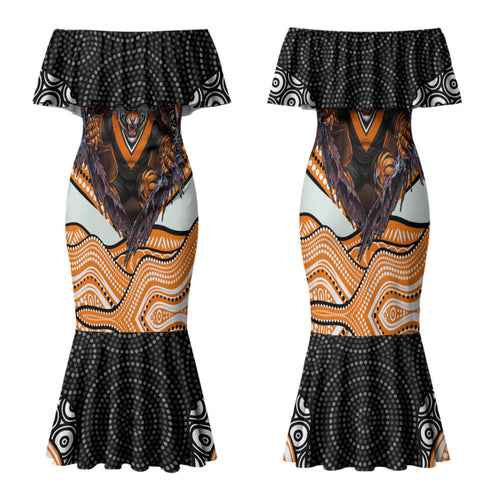 Wests Tigers Family Matching Mermaid Dress and Hawaiian Shirt The Scream of Lightning Eyes - Indigenous Dot Ripping Effect