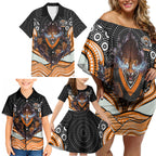 Wests Tigers Family Matching Off Shoulder Short Dress and Hawaiian Shirt The Scream of Lightning Eyes - Indigenous Dot Ripping Effect