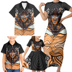 Wests Tigers Family Matching Short Sleeve Bodycon Dress and Hawaiian Shirt The Scream of Lightning Eyes - Indigenous Dot Ripping Effect