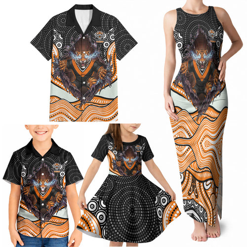 Wests Tigers Family Matching Tank Maxi Dress and Hawaiian Shirt The Scream of Lightning Eyes - Indigenous Dot Ripping Effect