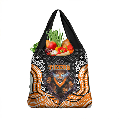 Wests Tigers Grocery Bag The Scream of Lightning Eyes - Indigenous Dot Ripping Effect