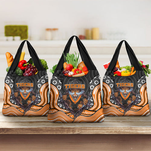 Wests Tigers Grocery Bag The Scream of Lightning Eyes - Indigenous Dot Ripping Effect