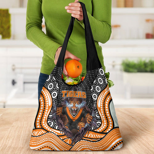 Wests Tigers Grocery Bag The Scream of Lightning Eyes - Indigenous Dot Ripping Effect