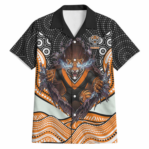 Wests Tigers Hawaiian Shirt The Scream of Lightning Eyes - Indigenous Dot Ripping Effect