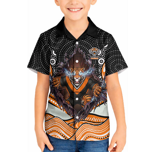 Wests Tigers Hawaiian Shirt The Scream of Lightning Eyes - Indigenous Dot Ripping Effect