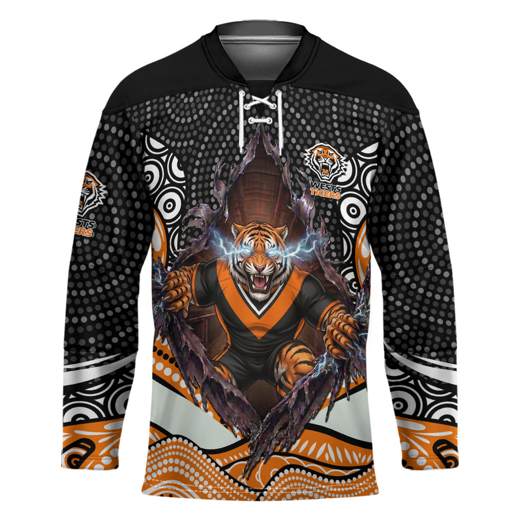 Wests Tigers Hockey Jersey The Scream of Lightning Eyes - Indigenous Dot Ripping Effect