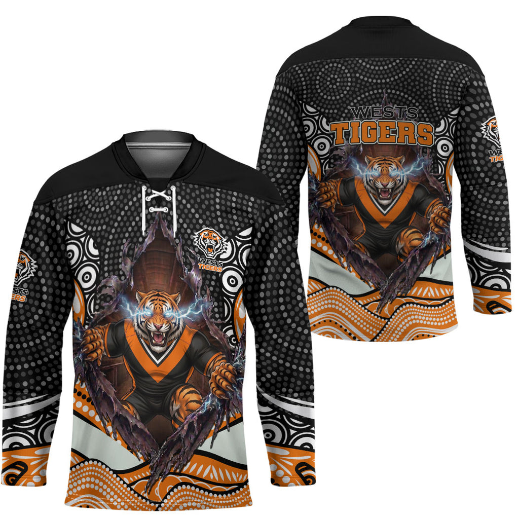 Wests Tigers Hockey Jersey The Scream of Lightning Eyes - Indigenous Dot Ripping Effect