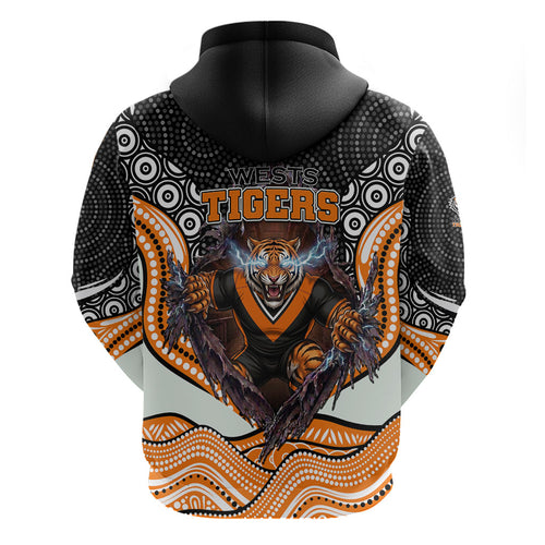 Wests Tigers Hoodie The Scream of Lightning Eyes - Indigenous Dot Ripping Effect