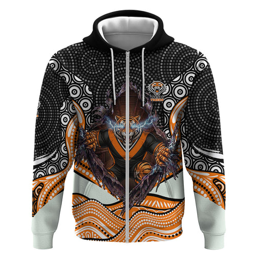Wests Tigers Hoodie The Scream of Lightning Eyes - Indigenous Dot Ripping Effect