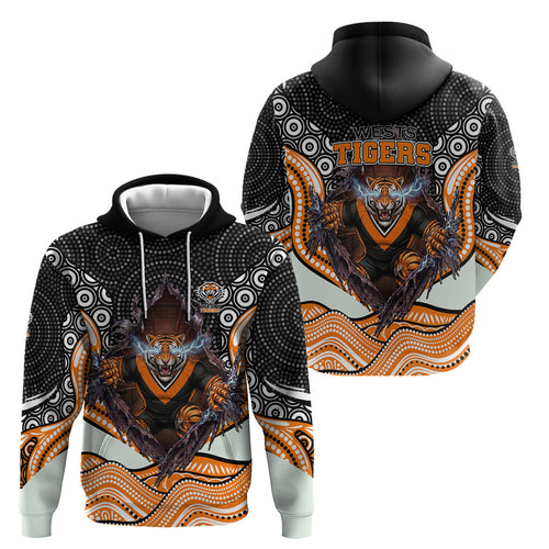 Wests Tigers Hoodie The Scream of Lightning Eyes - Indigenous Dot Ripping Effect