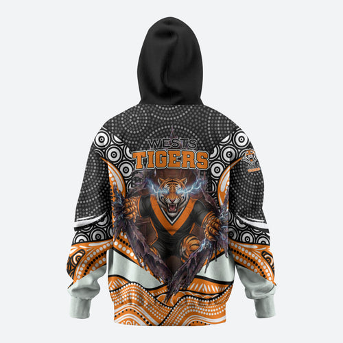 Wests Tigers Hoodie The Scream of Lightning Eyes - Indigenous Dot Ripping Effect