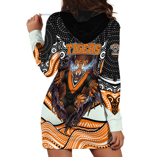 Wests Tigers Hoodie Dress The Scream of Lightning Eyes - Indigenous Dot Ripping Effect