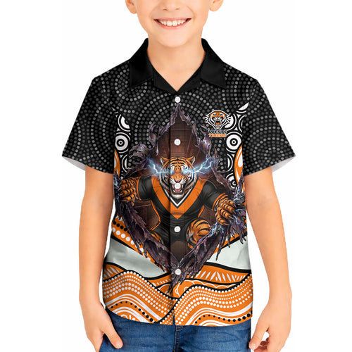 Wests Tigers Kid Hawaiian Shirt The Scream of Lightning Eyes - Indigenous Dot Ripping Effect