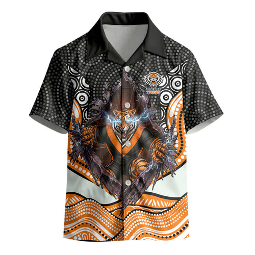 Wests Tigers Kid Hawaiian Shirt The Scream of Lightning Eyes - Indigenous Dot Ripping Effect