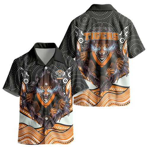 Wests Tigers Kid Hawaiian Shirt The Scream of Lightning Eyes - Indigenous Dot Ripping Effect