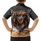 Wests Tigers Kid Hawaiian Shirt The Scream of Lightning Eyes - Indigenous Dot Ripping Effect