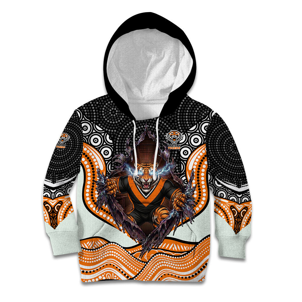 Wests Tigers Kid Hoodie The Scream of Lightning Eyes - Indigenous Dot Ripping Effect