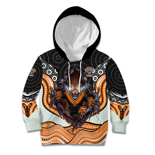 Wests Tigers Kid Hoodie The Scream of Lightning Eyes - Indigenous Dot Ripping Effect