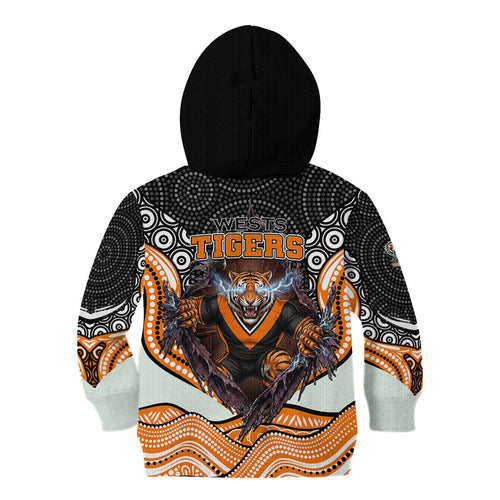 Wests Tigers Kid Hoodie The Scream of Lightning Eyes - Indigenous Dot Ripping Effect