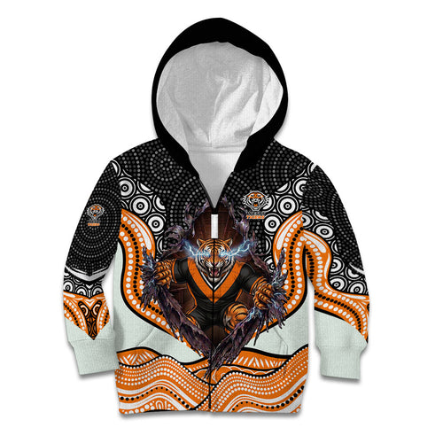 Wests Tigers Kid Hoodie The Scream of Lightning Eyes - Indigenous Dot Ripping Effect