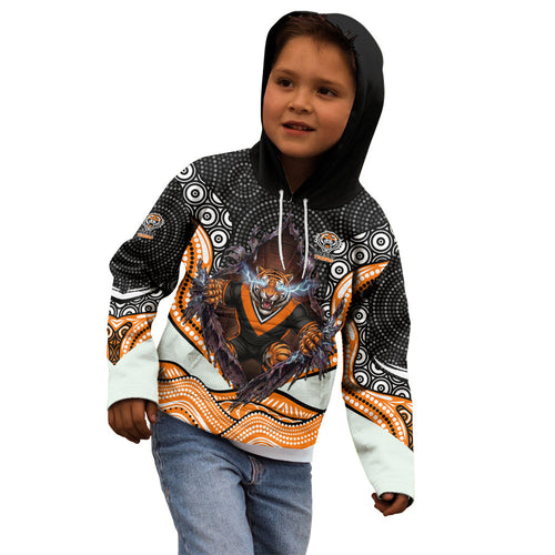 Wests Tigers Kid Hoodie The Scream of Lightning Eyes - Indigenous Dot Ripping Effect