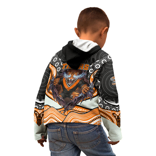 Wests Tigers Kid Hoodie The Scream of Lightning Eyes - Indigenous Dot Ripping Effect