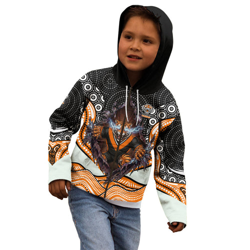 Wests Tigers Kid Hoodie The Scream of Lightning Eyes - Indigenous Dot Ripping Effect