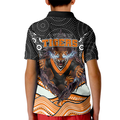 Wests Tigers Kid Polo Shirt The Scream of Lightning Eyes - Indigenous Dot Ripping Effect