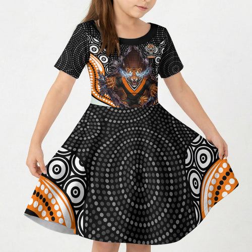 Wests Tigers Kid Short Sleeve Dress The Scream of Lightning Eyes - Indigenous Dot Ripping Effect
