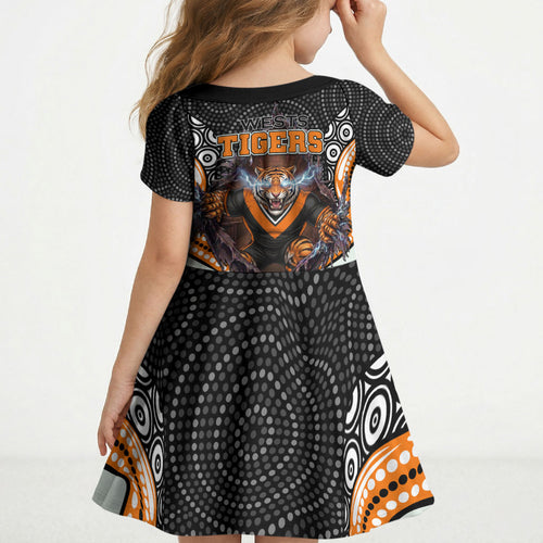 Wests Tigers Kid Short Sleeve Dress The Scream of Lightning Eyes - Indigenous Dot Ripping Effect