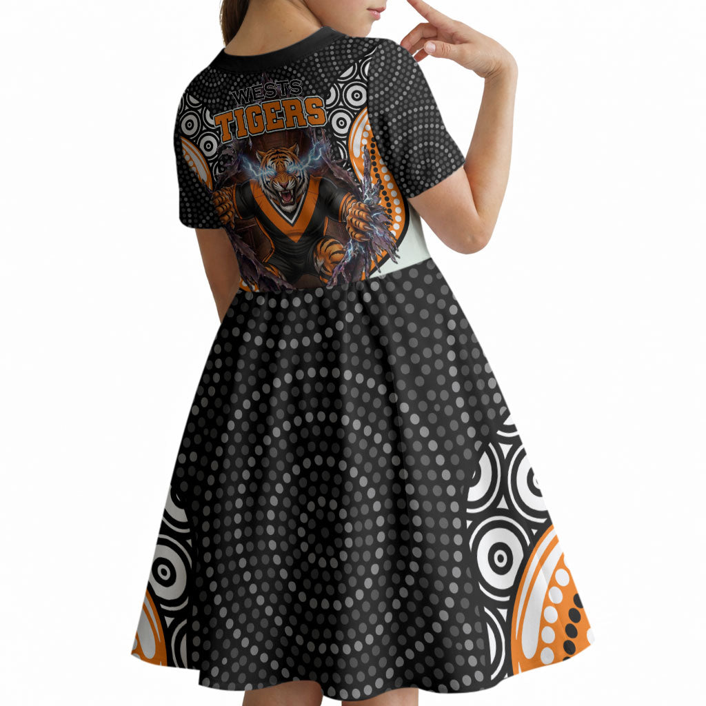 Wests Tigers Kid Short Sleeve Dress The Scream of Lightning Eyes - Indigenous Dot Ripping Effect