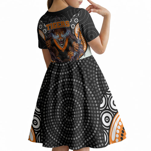 Wests Tigers Kid Short Sleeve Dress The Scream of Lightning Eyes - Indigenous Dot Ripping Effect