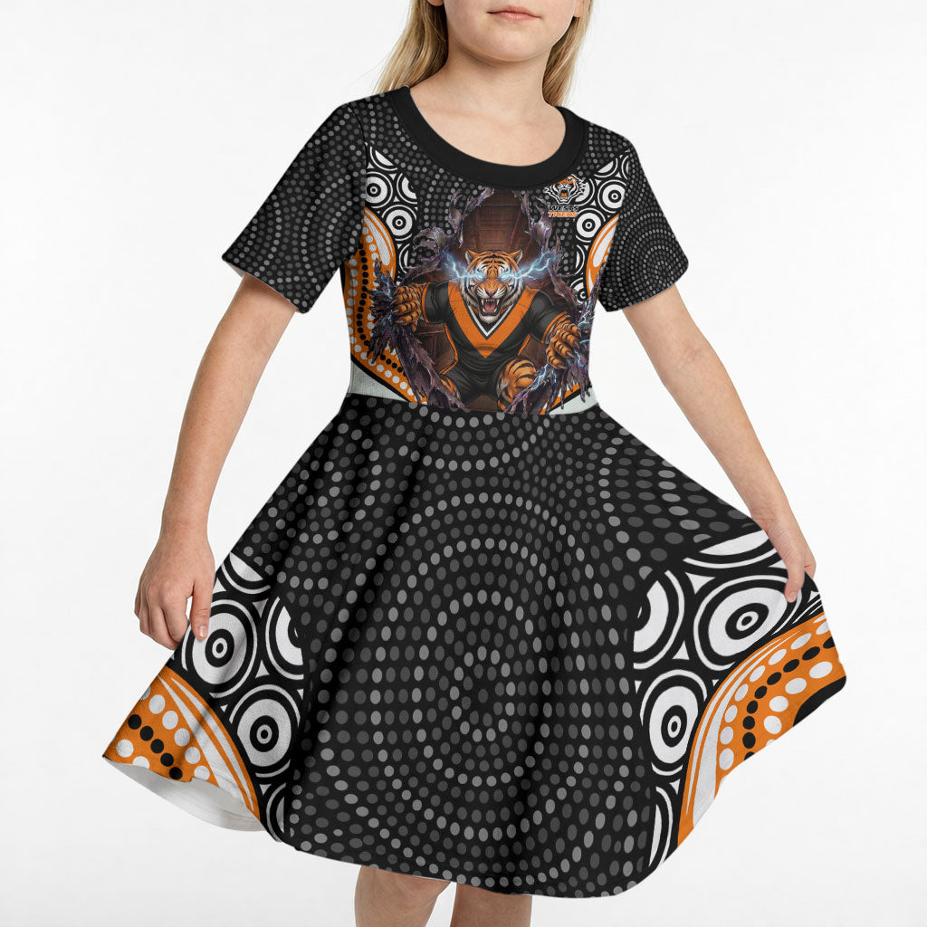 Wests Tigers Kid Short Sleeve Dress The Scream of Lightning Eyes - Indigenous Dot Ripping Effect