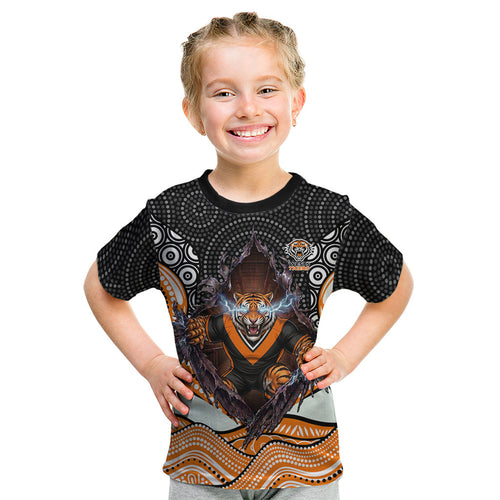 Wests Tigers Kid T Shirt The Scream of Lightning Eyes - Indigenous Dot Ripping Effect