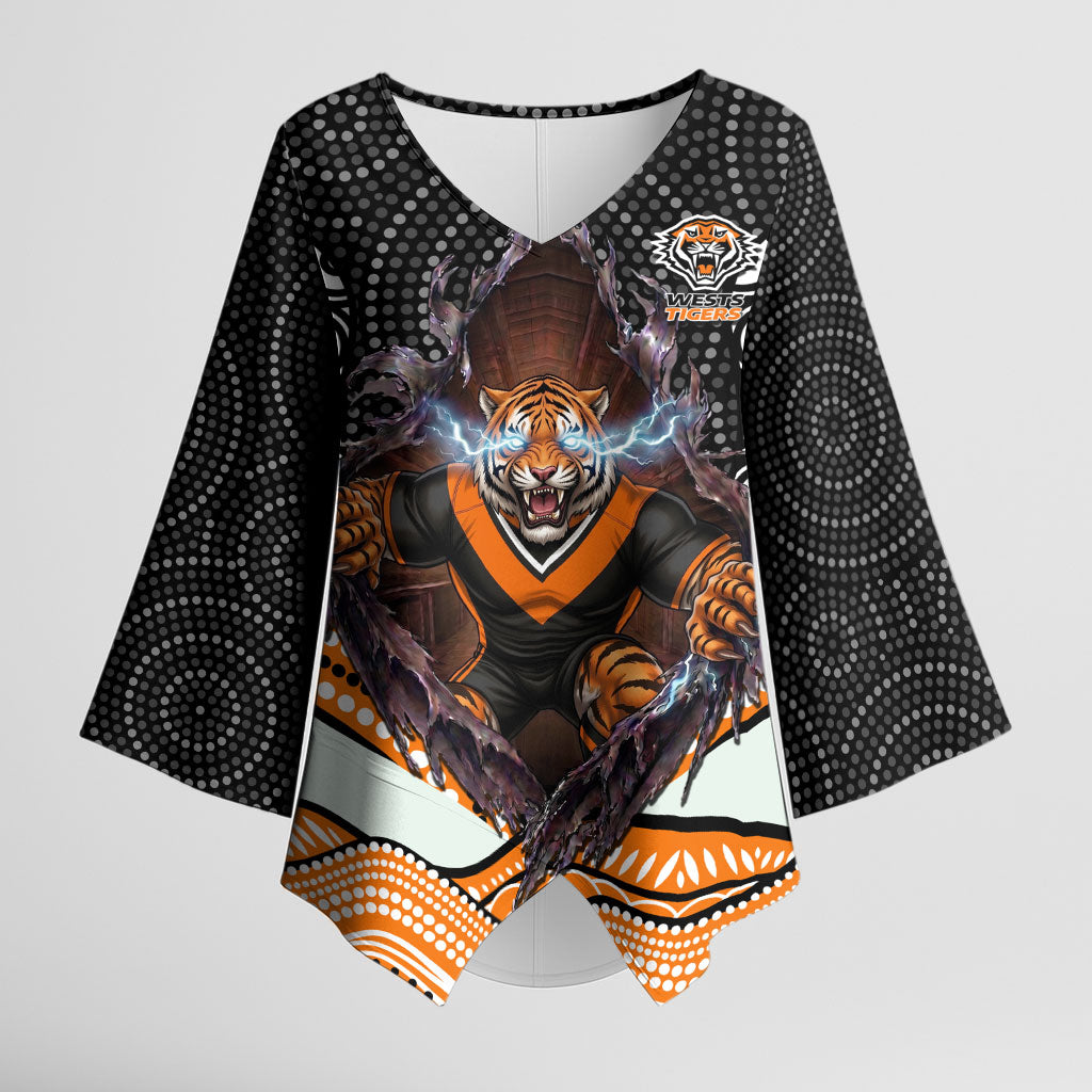Wests Tigers Kimono Sleeve Blouse The Scream of Lightning Eyes - Indigenous Dot Ripping Effect