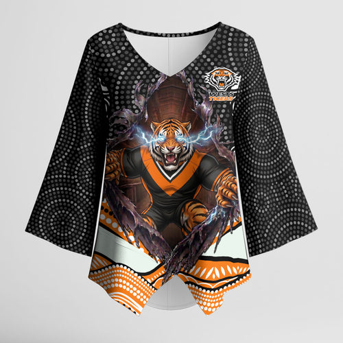 Wests Tigers Kimono Sleeve Blouse The Scream of Lightning Eyes - Indigenous Dot Ripping Effect