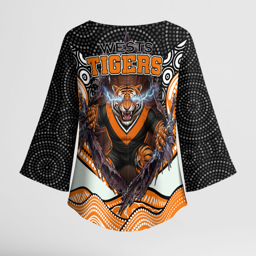 Wests Tigers Kimono Sleeve Blouse The Scream of Lightning Eyes - Indigenous Dot Ripping Effect